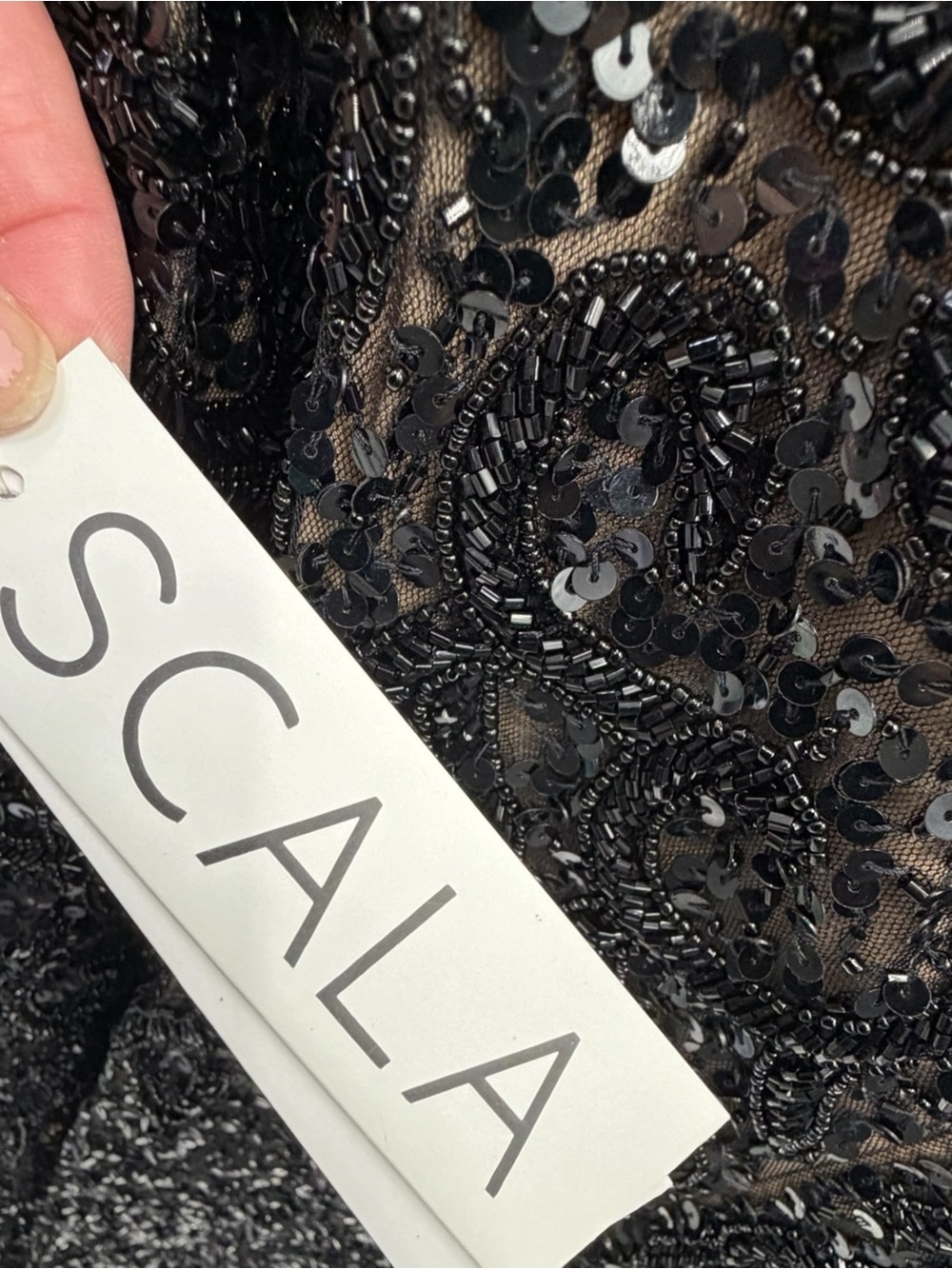 NWT Scala 60046X Black Nude Sequin Short Cocktail Dress Plus Size 22 - Picture 5 of 9